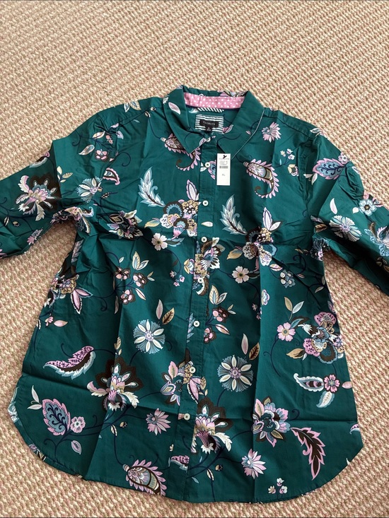Talbots Tops - XL Talbots Womens Teal Floral Button-Down Shirt